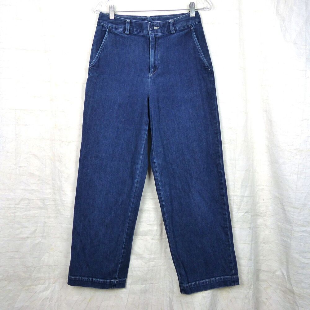 Uniqlo Denim Trousers Jeans Womens 4 Blue High Waist Wide Straight Leg 417929